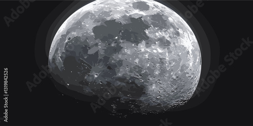 Set of flat moon phase icons with craters - realistic lunar vector design.