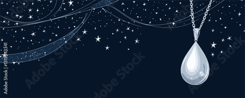 Elegant flat necklace and stars vector icons set with night sky and shimmering jewelry elements.