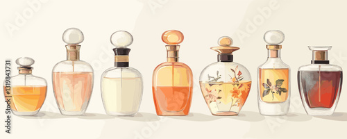Elegant perfume bottles icons set in linear style - vector art for fragrance design.