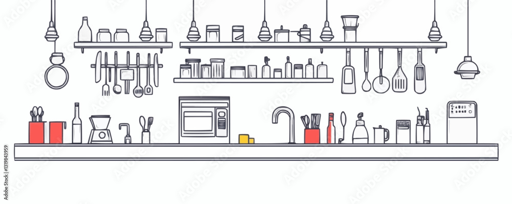 Obraz premium Flat linear kitchen utensils and appliances icons set.