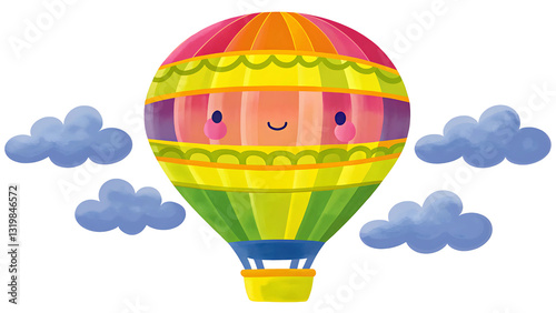 Kawaii hot air balloon adventure sky cartoon element kawaii illustration style whimsical cheerful concept