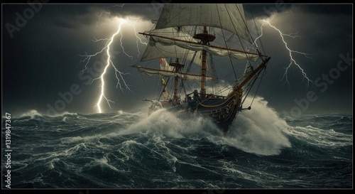 Storm-Tossed Sailing Ship