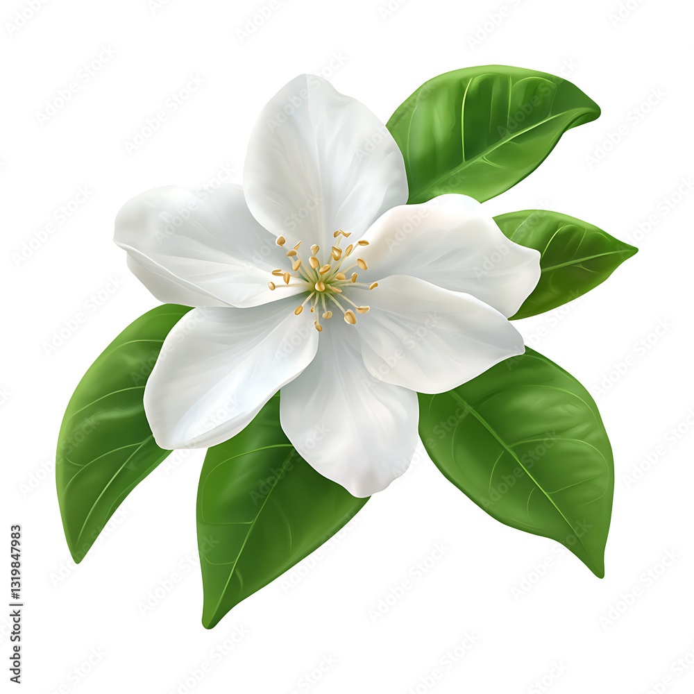 Obraz premium Citrus Flower with Fresh Green Leaves Isolated on Transparent Background