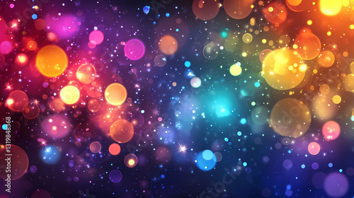 Colorful soap bubbles floating in abstract light illumination with dreamy bokeh effect, soap bubbles, colorful. Dreamy Illumination. Illustration