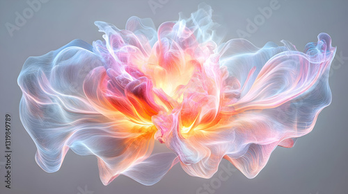 Digital Artwork of a Luminous Flower Petals Radiating Soft Light in Ethereal Composition