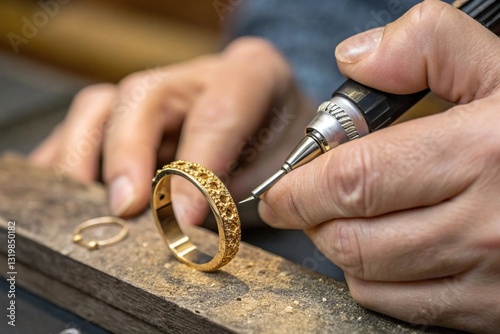 Jeweler’s Hands Engraving a Gold Ring Under Magnification. Precision Craftsmanship and Luxury Jewelry Detailing.