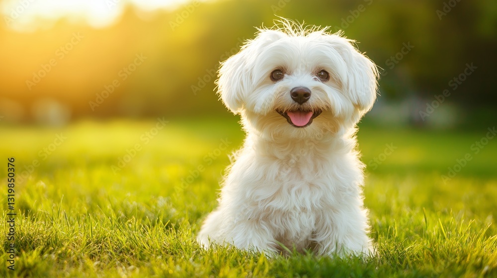 Coton de Tulear dog enjoys a sunny day in a vibrant grassy field with natural lighting, capturing the joy of outdoor play Coton de Tulear dog enjoys a sunny day in a vibrant grassy field with natural lighting, capturing the joy of outdoor play
