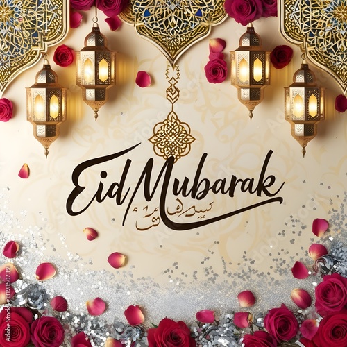 Eid Mubarak Background with Festive Decorations