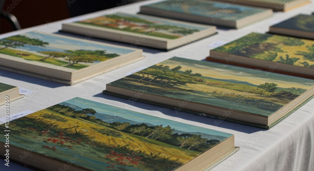 Fototapeta premium Open Art Books Displaying Diverse Painting Styles
