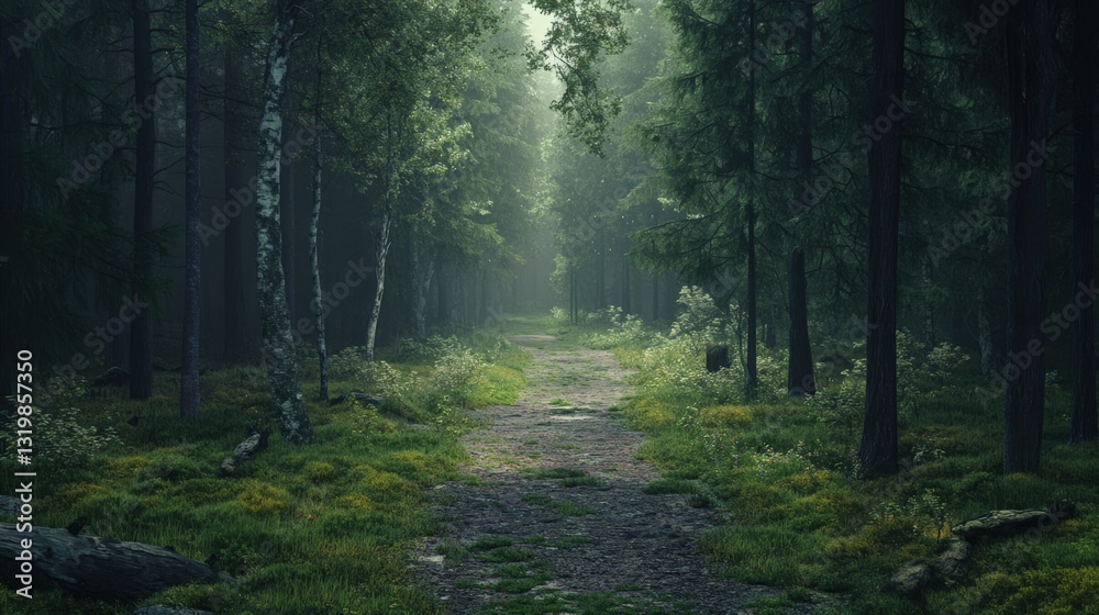 Obraz premium A Serene Forest Painting With Tall Trees