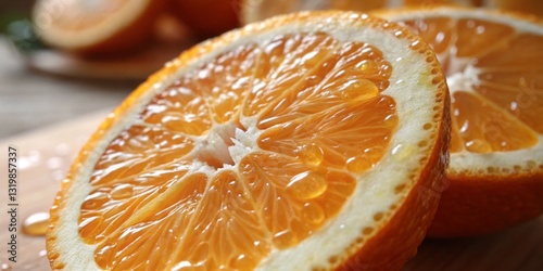 Obraz na płótnie Freshly sliced oranges reveal juicy segments with vibrant color at a kitchen countertop during afternoon preparation w salonie
