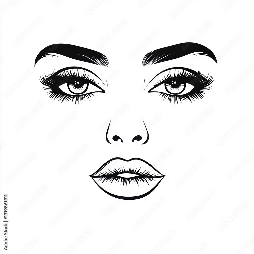 Ethereal Beauty: A captivating illustration of a woman's face, emphasizing expressive eyes, defined eyebrows, and full lips, embodying elegance and allure. Ethereal Beauty: A captivating illustration of a woman's face, emphasizing expressive eyes, defined eyebrows, and full lips, embodying elegance and allure.