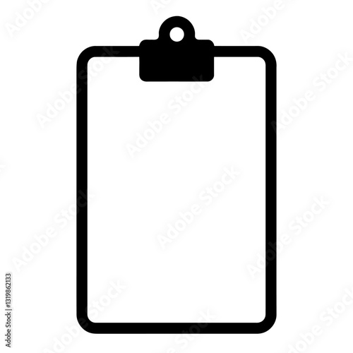Minimalist open vector clipboard icon with clip, black outline on plain white background. Symbolizes note-taking, documents, tasks. Clean design for digital apps or branding.