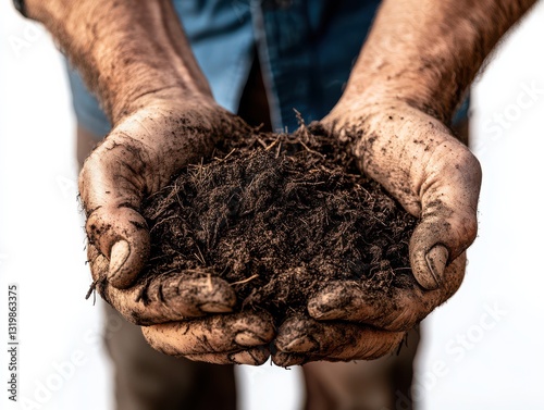 Farmers hands holding rich soil in natural light