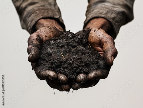 Close-up of farmers hands holding rich soil