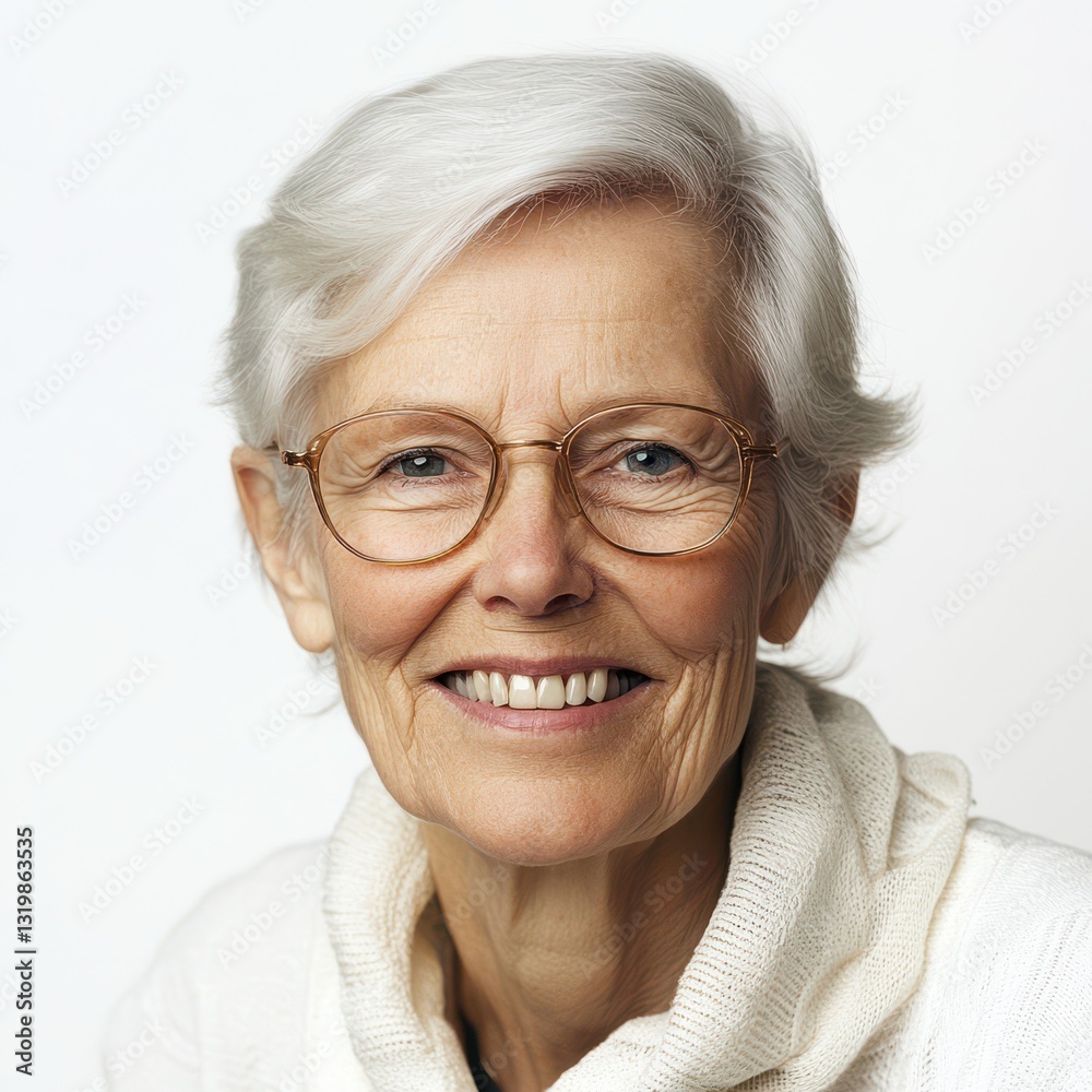 Fototapeta premium Smiling woman with white hair in a bright setting