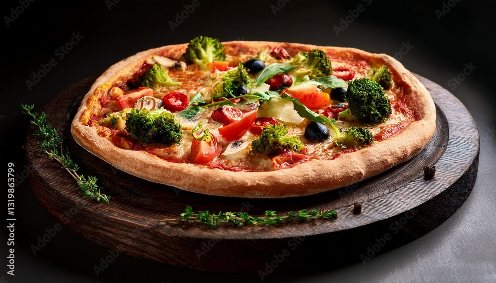 delicious fresh pizza with veggies and herbs delicious fresh pizza with veggies and herbs