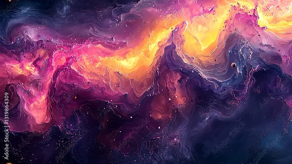 Abstract cosmic nebula with vibrant colors and swirling patterns.