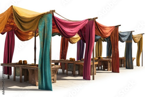 Medieval market square with colorful wooden stalls