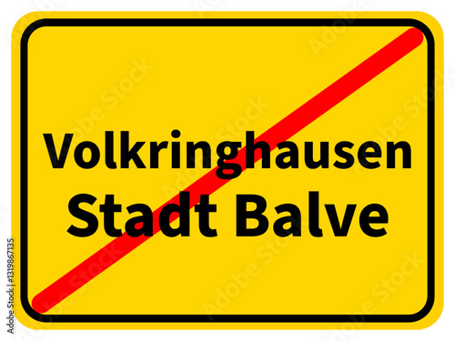 Illustration eines Ortsausgangsschildes von Volkringhausen, einem Ortsteil der Stadt Balve im Sauerland