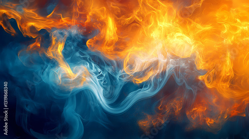 Abstract swirling smoke and fiery embers artwork. Incandescent Flow. Illustration