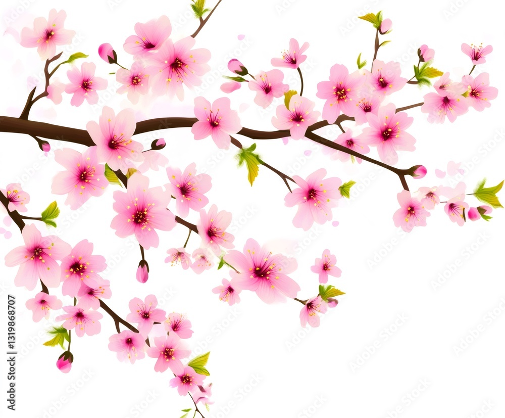 Fototapeta premium Cherry blossom branch with beautiful pink flowers blooming, creating a serene and elegant springtime scene