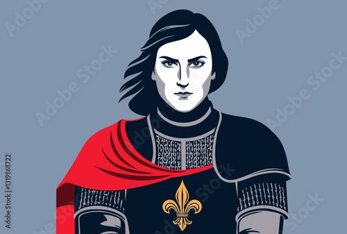 Joan of Arc. National heroine of France, commander of French troops in Hundred Years' War. Vector portrait