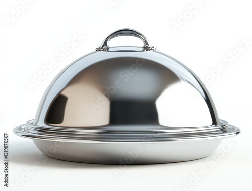 Open cloche tray with lid showcasing culinary presentation