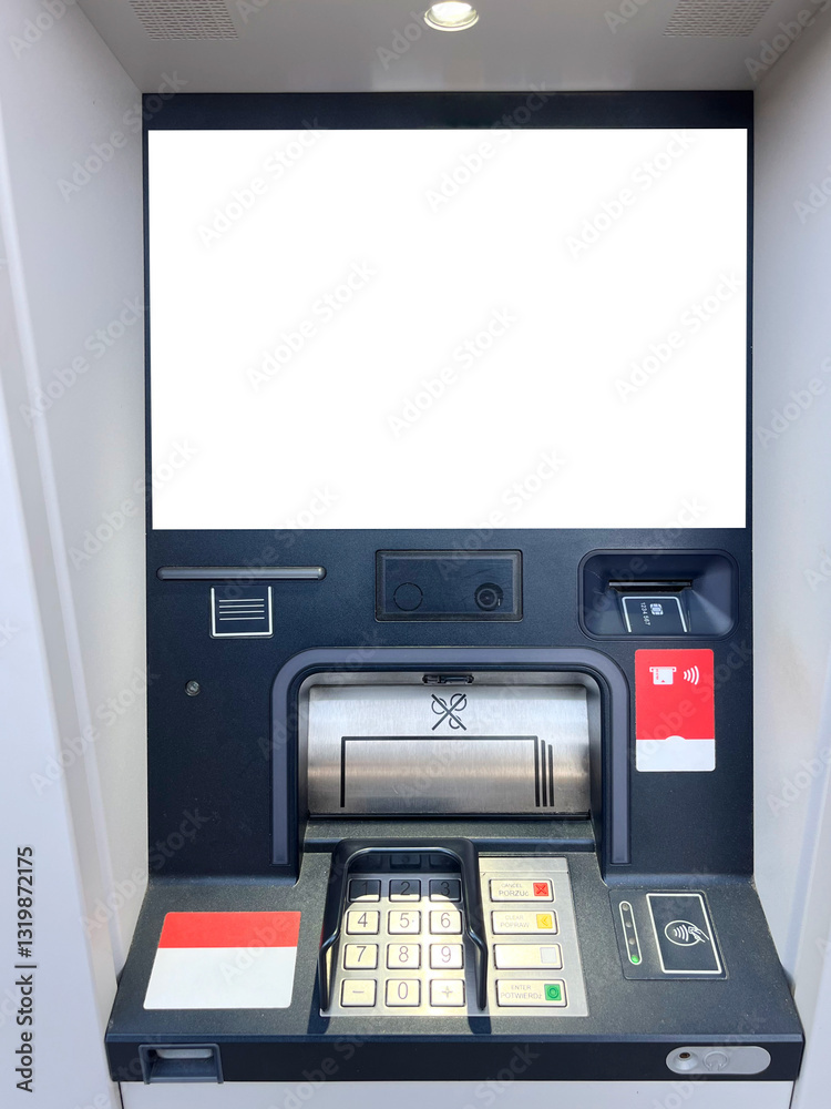 Modern ATM with contactless payment and card reader with screen mockup Modern ATM with contactless payment and card reader with screen mockup