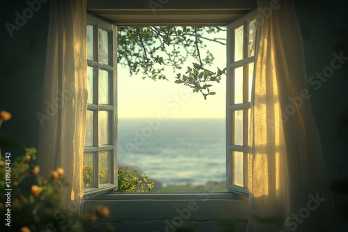 Ocean View Through Open Window