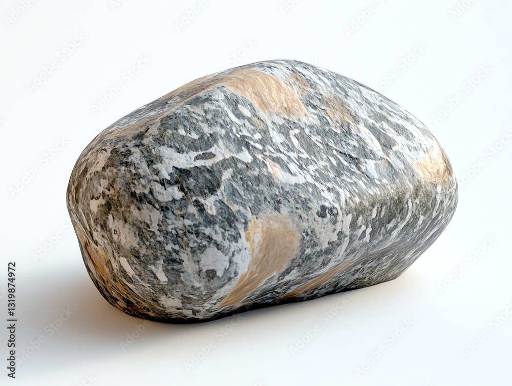 Obraz premium Smooth Gray Rock with Gold Veins on White Background