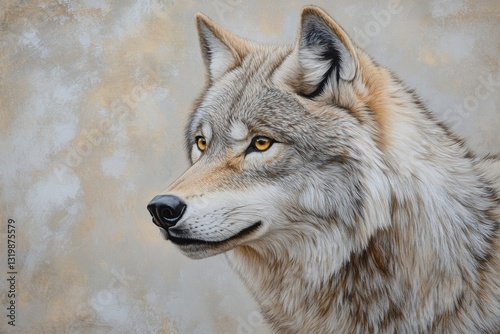 Wild Grey Wolf Face In Detailed Focus / gray wolf canis lupus. 