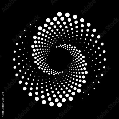 White spiral halftone dotted shape, Geometric art, vector illustration 