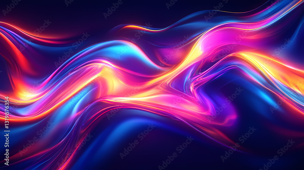Fototapeta premium Transparent png background featuring a vibrant neon 3d fluid shape that is glowing and luminous. Incandescent Flow. Illustration