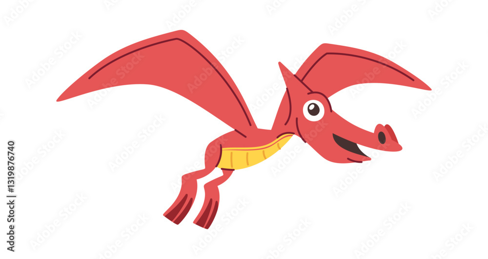 Fototapeta premium Pterodactyl flying cute doodle character