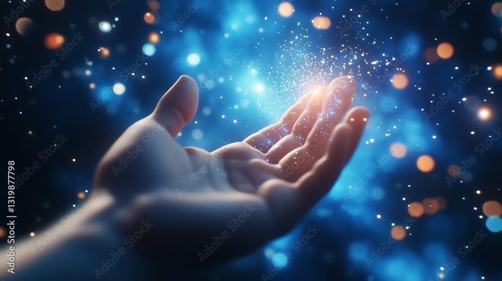 outstretched hand reaching upward, faint energy glow from fingertips outstretched hand reaching upward, faint energy glow from fingertips