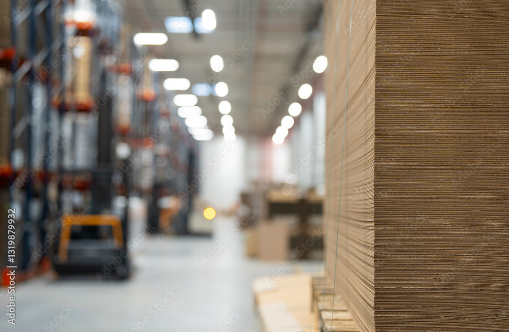 Cardboard packaging - stack of new cardboard boxes - cardboard packaging wholesaler - high warehouse for storing cardboard elements