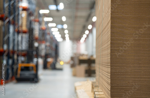 Obraz na płótnie Cardboard packaging - stack of new cardboard boxes - cardboard packaging wholesaler - high warehouse for storing cardboard elements w salonie
