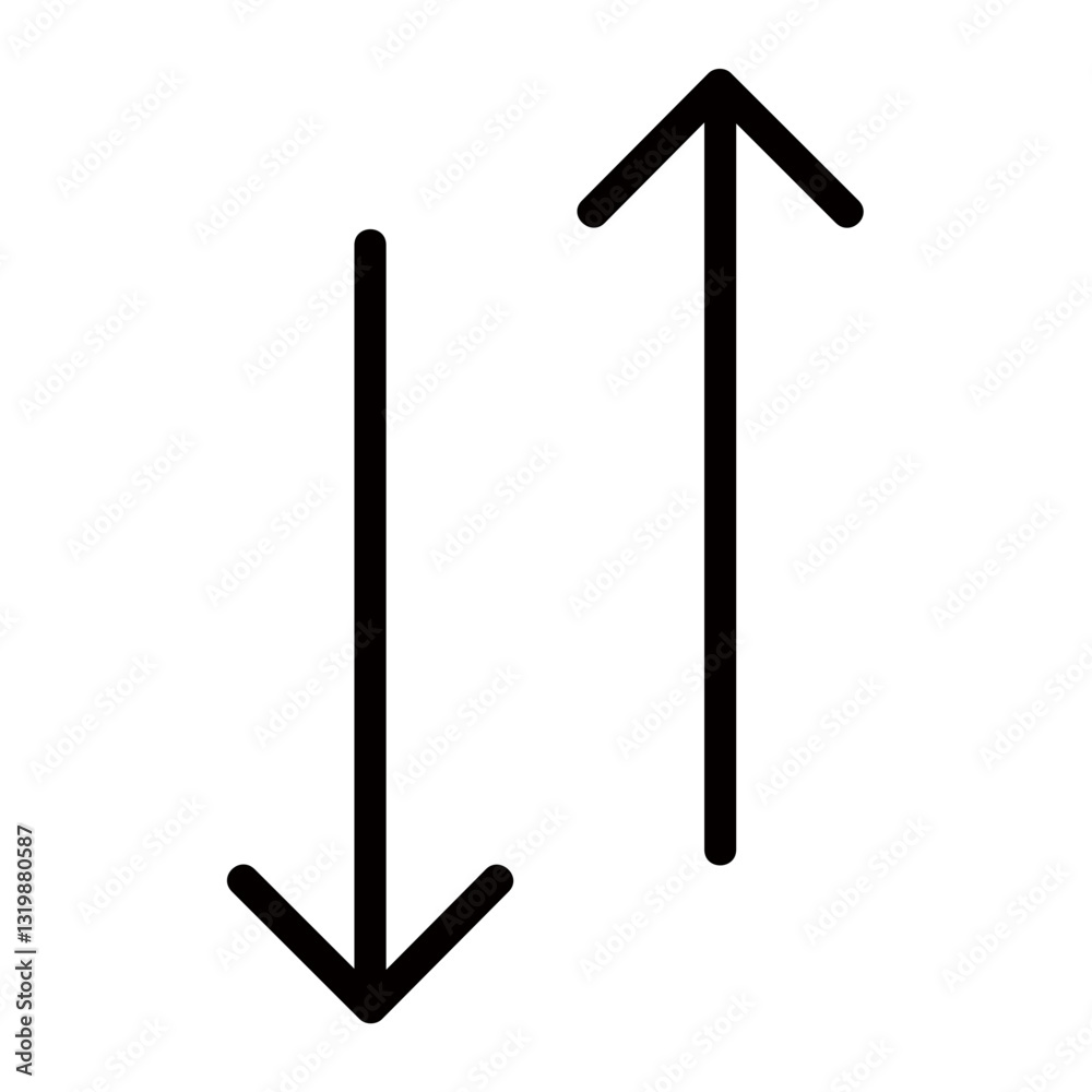 Upward And Downward Arrows Signifying Opposing Forces, A Delicate Balance, Or Contrasting Choices In A Simple, Bold Black Line Art Style Upward And Downward Arrows Signifying Opposing Forces, A Delicate Balance, Or Contrasting Choices In A Simple, Bold Black Line Art Style