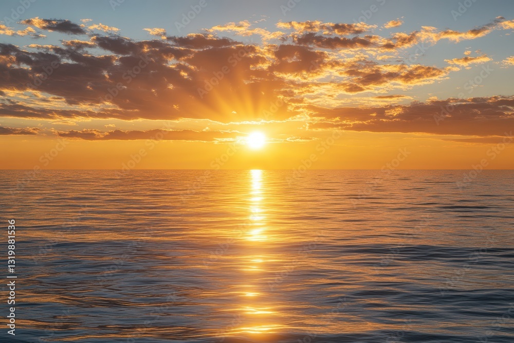 Fototapeta premium Sunset over tranquil ocean waters reflecting vibrant colors near the horizon