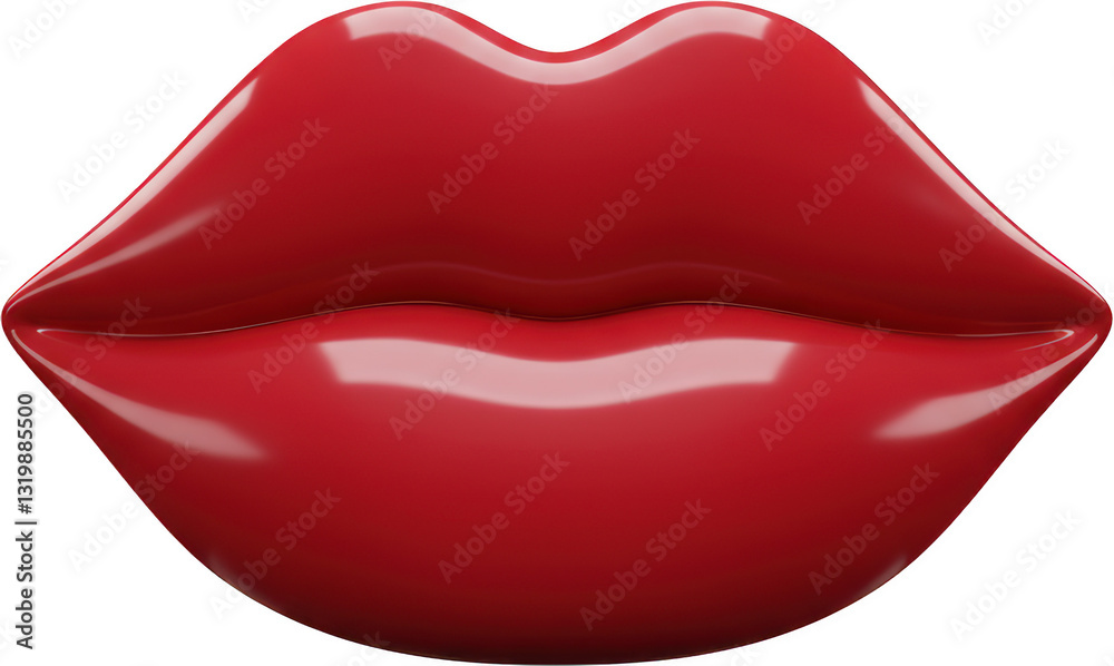 Fototapeta premium Glossy Red Lips 3D Render Sexy Mouth Kissable Lips Beauty Fashion Makeup Valentine s Day