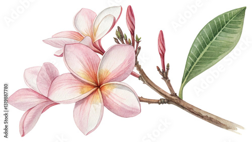 Soft watercolor botanical flower with delicate pink plumeria