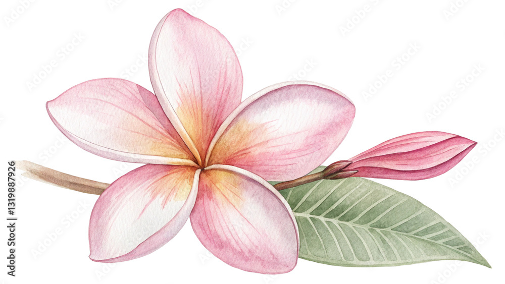 Fototapeta premium Delicate pink plumeria soft watercolor botanical flower