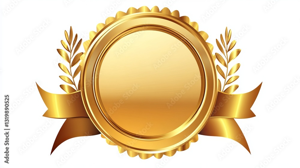 A gold medal with a ribbon set against a white background. A gold medal with a ribbon set against a white background.