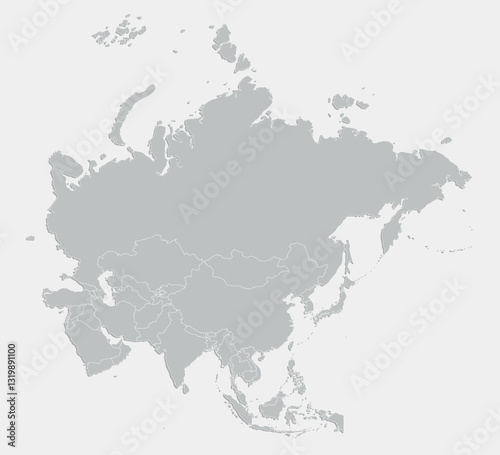 blank grey map of asia divided into countries