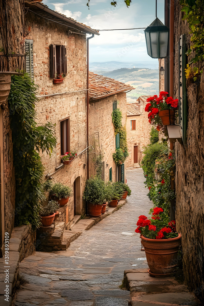 Fototapeta premium Photograph of the narrow streets in Tuscany