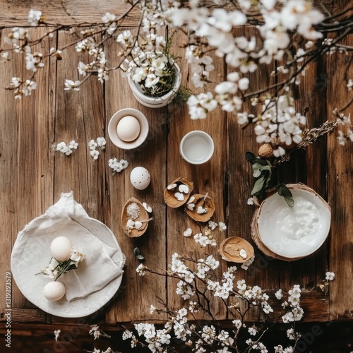 Rustic Easter Table Setting with Spring Flowers