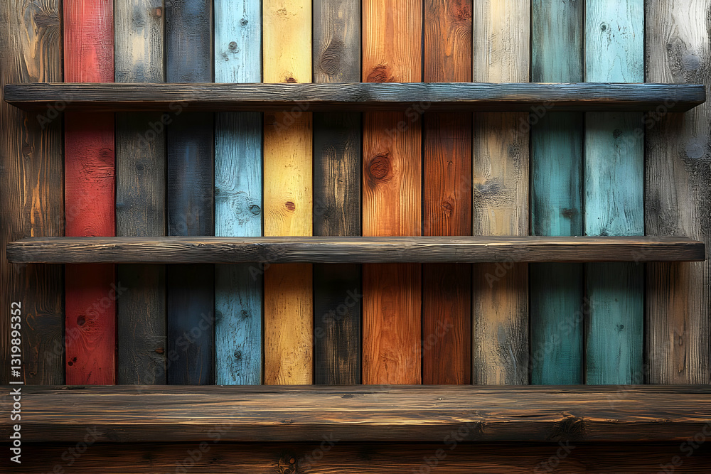 Colorful Wooden Shelves With Empty Spaces Colorful Wooden Shelves With Empty Spaces
