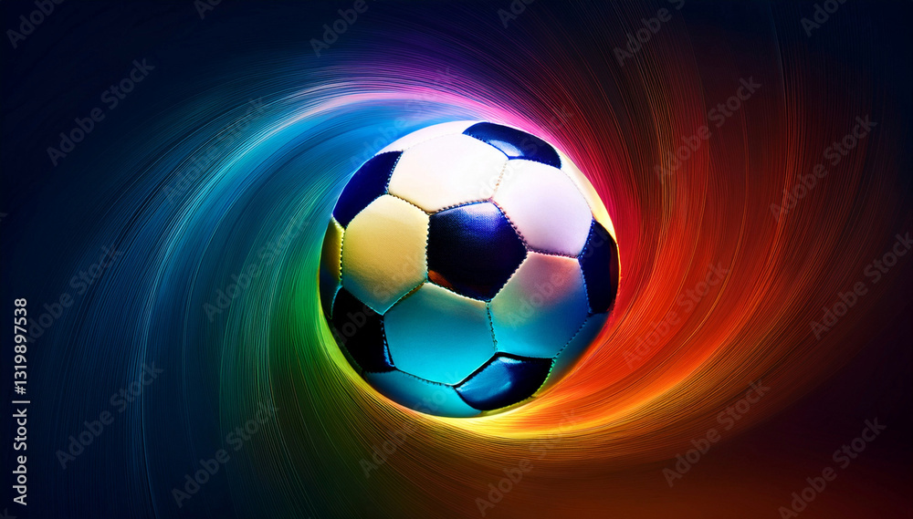Naklejka premium ballon de foot au milieu d'une explosion de poudre colorée isolé sur fond noir