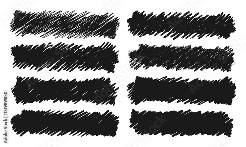 Eight hand-shaded rectangular backgrounds, decorative elements or other. Doodles and squiggles. Vector set